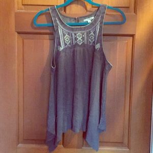 Gray Embroidered front sleeveless top